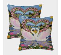 EMYXPAQM Swan Cushion Cases Swans in The Shape of A Heart Throw Pillow Cover Polyester Set of 2 Decorative Square for Sofa, Couch 50x50cm