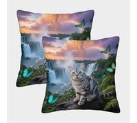 EMYXPAQM Tabby Cat Cushion Covers Set of 2, Premium Polyester Throw Pillow Covers with Hidden Zipper, Premium Square Pillow Cases, for Couch Livingroom Sofa Bed 45x45cm