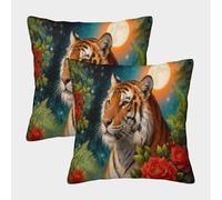 EMYXPAQM Tiger Cushion Covers Set of 2, Soft Microfiber Couch Pillow Covers with Hidden Zipper, Premium Square Pillow Cases, for Garden Livingroom Couch Patio Furniture 45x45cm