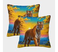 EMYXPAQM Tiger Cushion Covers Set of 2, Soft Microfiber Couch Pillow Covers with Hidden Zipper, Premium Square Pillow Cases, for Garden Livingroom Couch Patio Furniture 45x45cm