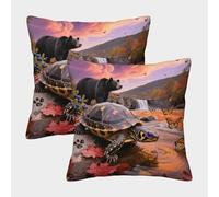 EMYXPAQM Tortoise Brown Bear Cushion Covers Set of 2, Premium Polyester Throw Pillow Cover with Hidden Zipper, Square Decorative Pillow Cases, for Sofa Bed Indoor Outdoor 50x50cm