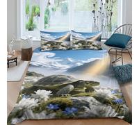 EMYXPAQM Tortoise Duvet Cover Set 3D Snowy Mountain Flowers Design Bedding Sets Ultra Soft Microfiber Comforter Cover with Zipper & Pillow Cases For Teenage Boys King（220x240cm）