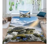 EMYXPAQM Tortoise Duvet Cover Set 3D Snowy Mountain Flowers Design Bedding Sets Ultra Soft Microfiber Comforter Cover with Zipper & Pillow Cases for Kids Boys Teens Single（135x200cm）
