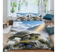 EMYXPAQM Tortoise Duvet Cover Set 3D Snowy Mountain Flowers Design Bedding Sets Ultra Soft Microfiber Quilt Cover with Hidden Zipper & Pillowcase for Kids Adults Double（200x200cm）