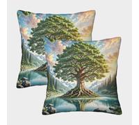 EMYXPAQM Tree Cushion Covers Set of 2, Tree of Life Mountain Forest Throw Pillow Covers Polyester Zippered Decorations Gift for Couch Sofa Bed Living Room Bedroom 40x40cm
