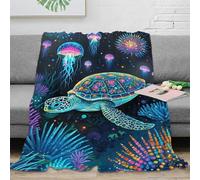EMYXPAQM Turtle Fleece Throw Blanket for Couch Sofa Bed All Season Turtle Jellyfish Pattern Blanket Fluffy Soft Warm Flannel Gifts for Women Girls Birthday 40x50inch(100x130cm)