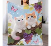 EMYXPAQM Two Kittens Fleece Throw Blanket for Couch Sofa Bed All Season Grape Vine Pattern Blanket Soft Cozy Warm Flannel Presents for Women Girls Birthday 60x80inch(150x200cm)