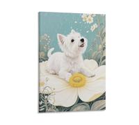EMYXPAQM Westie Canvas Wall Art Westie Petals Canvas Prints Artwork for Living Room Office Wall Decor Gift 16x24inch(40x60cm)