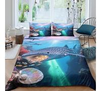 EMYXPAQM Whale Shark Duvet Cover Set 3D Coral Canyon Design Bedding Sets Soft Polyester Quilt Cover with Hidden Zipper & Pillowcase For Teenage Boys Double（200x200cm）