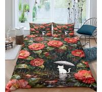 EMYXPAQM White Kitten Duvet Cover Set 3D Rainy Season Flowers Design Bedding Sets Ultra Soft Microfiber Quilt Cover with Hidden Zipper & Pillowcase For Teenage Boys King(220x240cm)