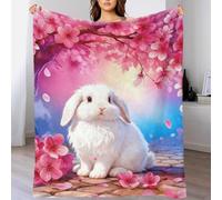 EMYXPAQM White Lop Rabbit Fleece Throw Blanket for Couch Sofa Bed All Season Cherry Blossom Tree Pattern Blanket Soft Warm Cozy Flannel Unique Gift for Women Girls Birthday 40x50inch(100x130cm)