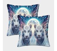 EMYXPAQM White Tiger Cushion Covers Set of 2, Soft Microfiber Couch Pillow Covers with Hidden Zipper, Premium Square Pillow Cases, for Living Room Bedroom Sofa Chair 50x50cm