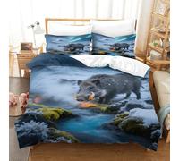 EMYXPAQM Wild Boar Duvet Cover Set 3D Snowy Mountain Design Bedding Sets Ultra Soft Microfiber Comforter Cover with Zipper & Pillow Cases for Kids Girls Adults Super King（260x220cm）