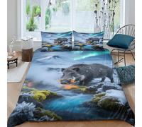 EMYXPAQM Wild Boar Duvet Cover Set 3D Snowy Mountain Design Bedding Sets Ultra Soft Microfiber Quilt Cover with Hidden Zipper & Pillowcase for Teens And Adults Double（200x200cm）