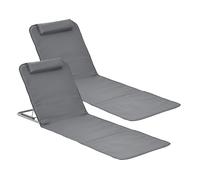 [en.casa] Beach mat Donostia set of 2 sun mats foldable dark grey Beach lounger with adjustable backrest Lounger mat with carrying bag 143 x 48 cm
