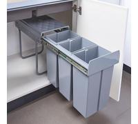 [en.casa] Built-in trash can Froland waste sorter Pull-out garbage collector 3 Removable compartments 48x26x42cm for kitchen Gray 3x10L