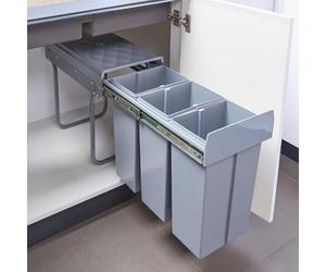 [en.casa] Built-in trash can Froland waste sorter Pull-out garbage collector 3 Removable compartments 48x26x42cm for kitchen Gray 3x10L