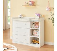 [en.casa] Changing Unit Beldinupp Changing Table with 3 Drawers and 3 Shelves 93 x 110 x 55 cm Chest of Drawers with Removable Changing top White