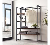 [en.casa] Coat rack Horgau with clothes rail Coat rack MDF open wardrobe with 3 compartments and 2 shelves 180 x 120 x 40 cm Walnut look