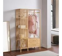 [en.casa] Coat Rack Varanger: Standing Coat Rack with 2 Drawers & 4 Compartments, 185x100x45cm, Bamboo