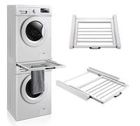 [en.casa] Connecting frame for washing machine/dryer Intermediate installation frame with extendable steel towel rail Universal for all brands with a width of 60cm White