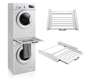 [en.casa] Connecting frame for washing machine/dryer Intermediate installation frame with extendable steel towel rail Universal for all brands with a width of 60cm White
