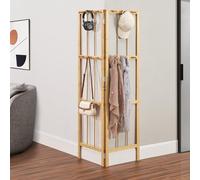 [en.casa] Corner Coat Stand Hyllestad Wall Coat Rack with 12 Coat Hooks Coat Rack Panel Foldable Coat Stand for Hallway Entrance Area 165.5x92x8cm bamboo