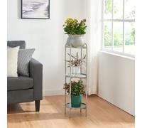 [en.casa] Flower stand Altena Plant stand with flower pot and 2 shelves Metal Grey Plant shelf 94.5 x 27 x 27 cm Flower column for indoors Flower pot stand