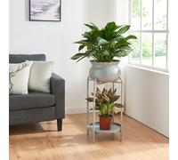 [en.casa] Flower Stand Altena Plant Stand with Flower Pot and Shelf Metal Grey Plant Shelf 60 x 27 x 27 cm Flower Column for Indoors Flower Pot Stand