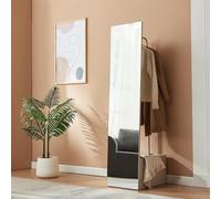 [en.casa] Full length mirror Saden 165 x 40 x 51 cm standing mirror with clothes rack and storage organizer free-standing for living room bedroom entryway oatmeal