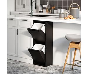 [en.casa] Sollentuna Waste Separator Cabinet Metal 93 x 33 x 25 cm Waste Separation System with 2 Tilting Compartments Cabinet for Separating Waste 14 L Black