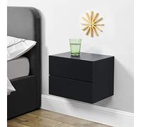 [en.casa] Wall-Mounted Floating Shelf with Two Drawers Bedside Table 40x29x30cm Chipboard Black