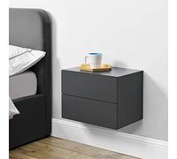 [en.casa] Wall-Mounted Floating Shelf with Two Drawers Bedside Table 40x29x30cm Chipboard Dark Grey