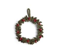 Én Gry & Sif Wreath, Handmade & Fair Trade Felt Wreath, Scandinavian Christmas Decoration, Dark Green with Red Berries, Diameter 18 cm