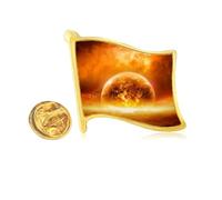 en red planet like flame burning pattern Golden Metal Flag Lapel Pin Badge