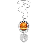 en red planet like flame burning pattern Pendant Angel Wings Rotating Necklace Jewelry