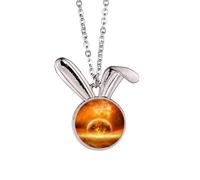 en red planet like flame burning pattern Rabbit Necklace Pendant Bunny Animal Jewelry Gift