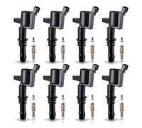 ENA Set of 8 Platinum Spark Plug and 8 Straight Ignition Coil Pack Compatible with Ford 2005-2008 F150 F-150 Expedition F-250 Super Duty F-350 Super Duty 5.4L Mustang 4.6L Replacement for FD508 SP515