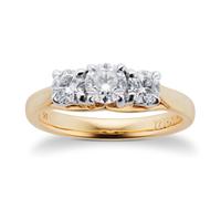Ena Harkness Three Stone 18ct Yellow Gold 0.90cttw Diamond Engagement Ring - Ring Size L