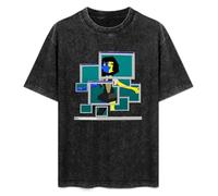 ENA Pop Up Joel G Webcartoon Summer Casual Tee Short Sleeve Crew Neck Cotton Tops Unisex Washed Vintage T-Shirt Black S