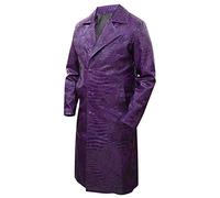 Enab Clothing Men's Purple Faux Leather Crocodile Texture Trench Coat Jared Leto Squad Long Coat Costume