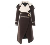 Enab Clothing Women's The Holiday Cameron Diaz Brown Single Breasted Mid Long Trench Cashmere Wool Faux Fur Coat