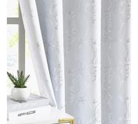 Enactex 100% Blackout Curtains 84 Inches Long for Bedroom, Silver Floral Foil Pattern Drapes for Living Room, Grommet Room Darkening Thermal Insulated Window Treatments 2 Panel Sets, Silvery White