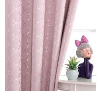 Enactex 100% Full Blackout Curtains Thermal Insulated Drapes 84 Inch Long for Girls Room, Pink Drapery with Silver Geometric Pattern Room Darkening Grommet Window Curtain for Living Room, 2 Panels