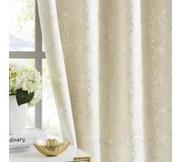 Enactex Full Blackout Curtains 63 Inches Length for Bedroom, Thermal Insulated Noise Reducing Grommet Window Treatments with Silver Floral Foil Pattern for Living Room, 2 Panels, Beige
