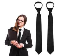ENAESLOT 2 Pcs Black Tie for Women, 38×5cm Pre-Tied Adjustable Zipper Neckties, Solid Satin Formal Uniform Ties for Work, Graduation, Choir, School & Office