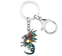 Enamel Alloy Dragon Keychain Fantasy Dinosaur Jewelry For Women Girls Bag Wallet Charm Gift (Green), 42mm x 28mm
