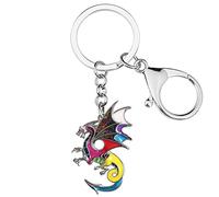 Enamel Alloy Dragon Keychain Fantasy Dinosaur Jewelry For Women Girls Bag Wallet Charm Gift (Multcolor)