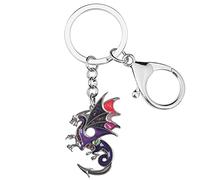 Enamel Alloy Dragon Keychain Fantasy Dinosaur Jewelry For Women Girls Bag Wallet Charm Gift (Purple)