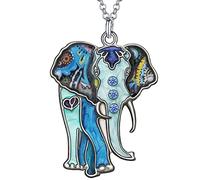 Enamel Alloy Rhinestone Cute Jungle Elephant Necklace Pendant Fashion Jewelry For Women Girls Animals Charm Gift (Blue)